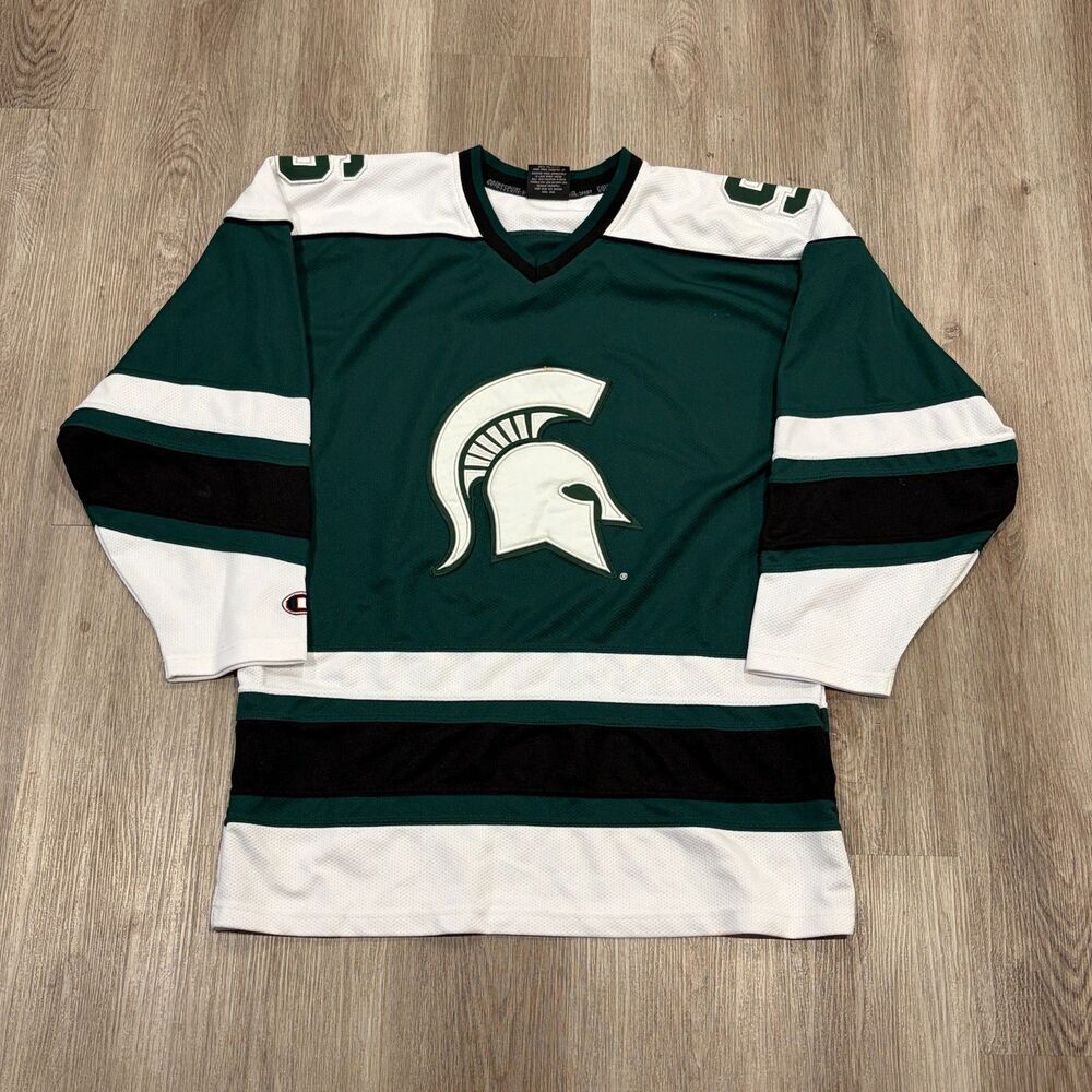 Vintage 90s 00s Michigan State Spartans Hockey Jersey Mens Sz XL Green Colosseum